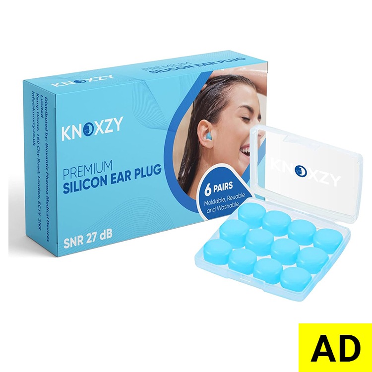 Knoxzy Silicone Ear Plugs for Sleeping Re-Usable Waterproof Noise Cancelling Premium Moldable Ear Plugs for Sleeping, Travelling, Studying Noise Reduction